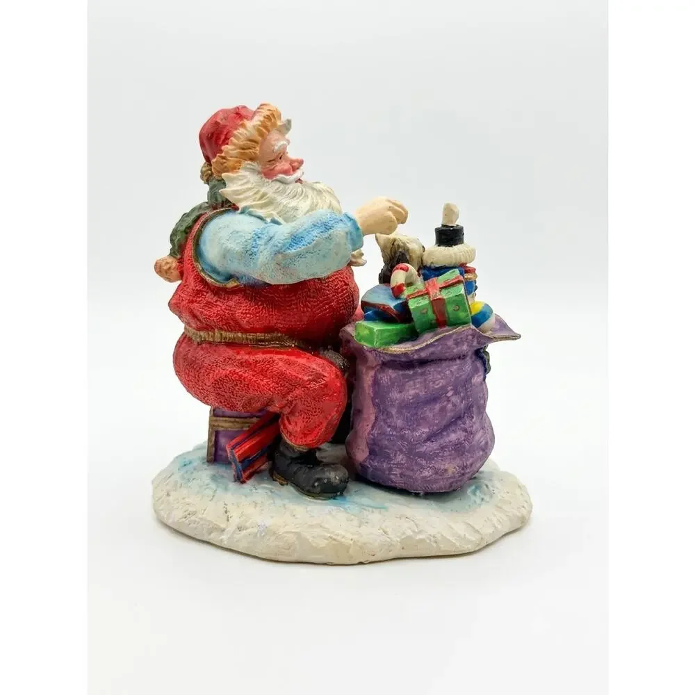 Vintage Santa Claus Resin Figurine with Toy Sack, Nutcracker, Dog – Hand Painted